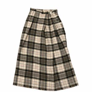 Vintage Wool Plaid Skirt XS 24” MIDI Waist Button  Pleated Cottagecore Academia